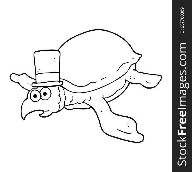 freehand drawn black and white cartoon turtle