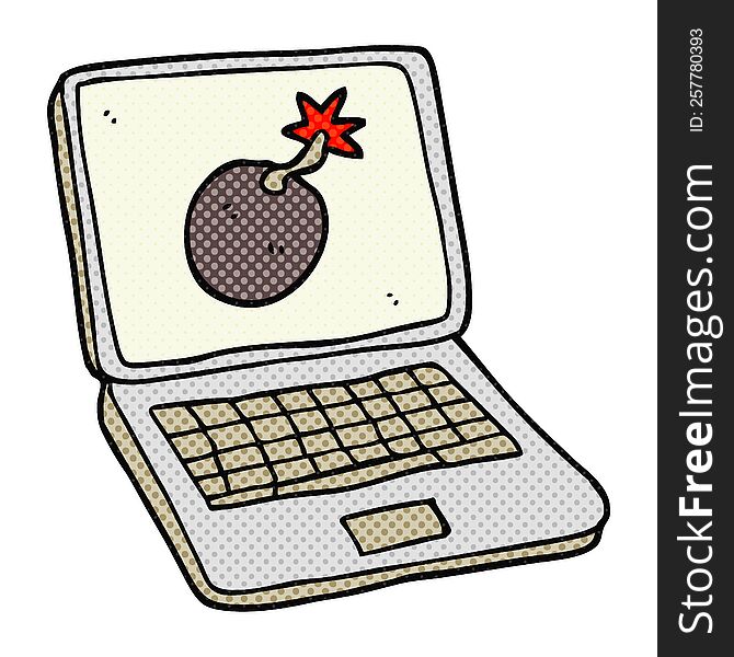 freehand drawn cartoon laptop computer with error screen