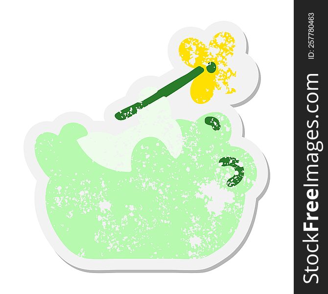 Frog With Flower Grunge Sticker