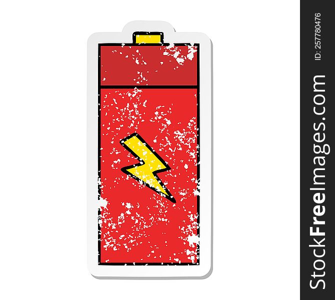 distressed sticker of a cute cartoon electrical battery