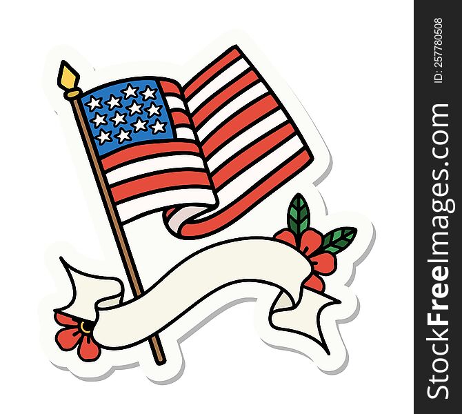 tattoo sticker with banner of the american flag