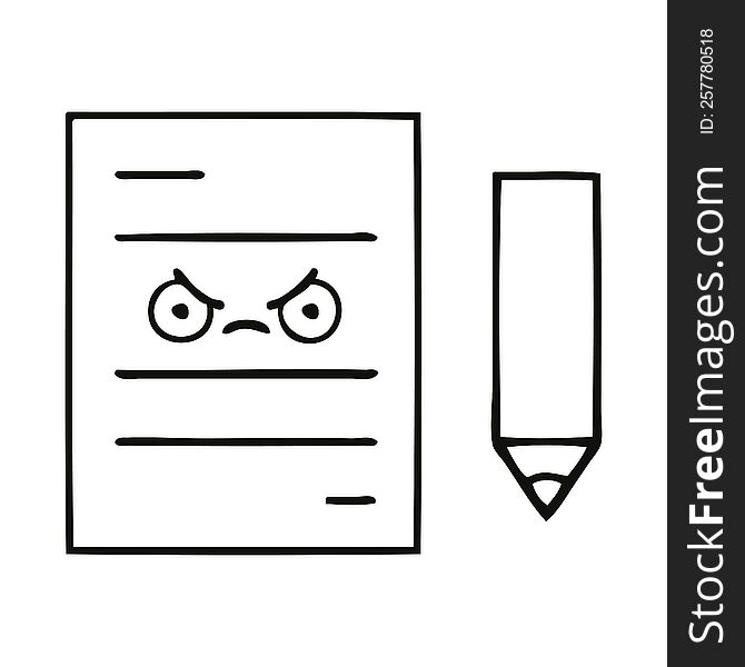 line drawing cartoon of a test paper