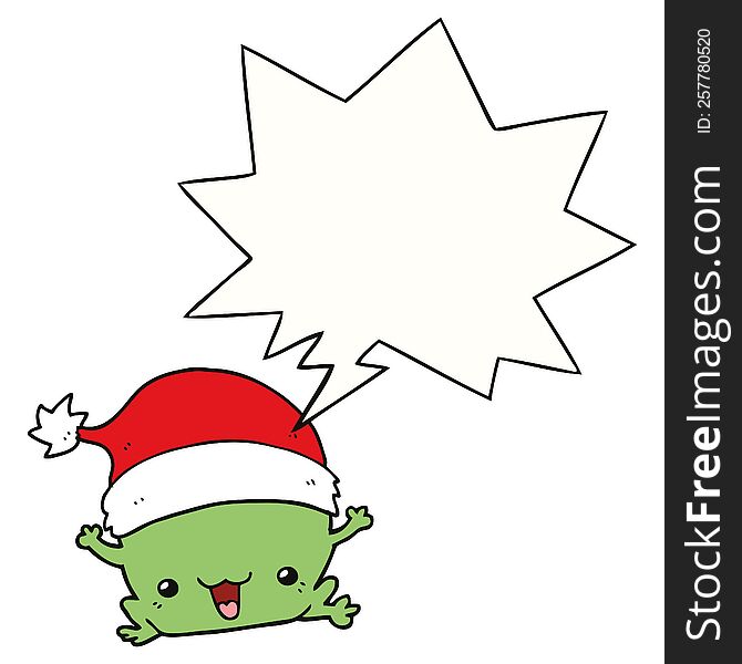 Cute Cartoon Christmas Frog And Speech Bubble