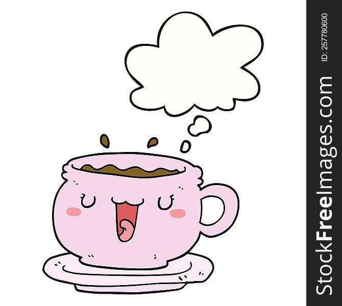 cute cartoon cup and saucer with thought bubble