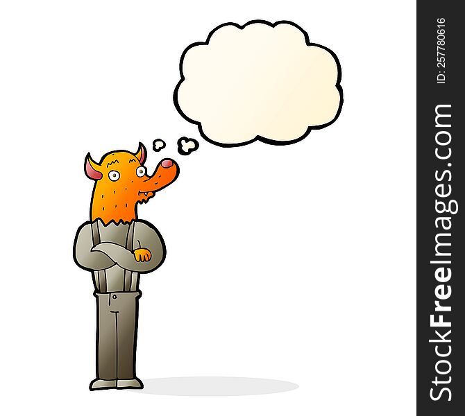 Cartoon Man With Fox Head With Thought Bubble