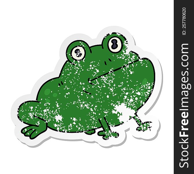 distressed sticker of a quirky hand drawn cartoon frog