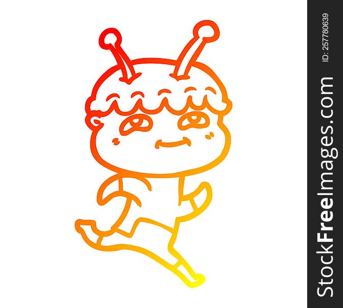 Warm Gradient Line Drawing Friendly Cartoon Spaceman Running
