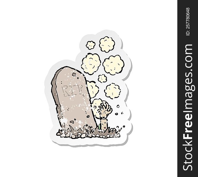 retro distressed sticker of a cartoon zombie rising from grave