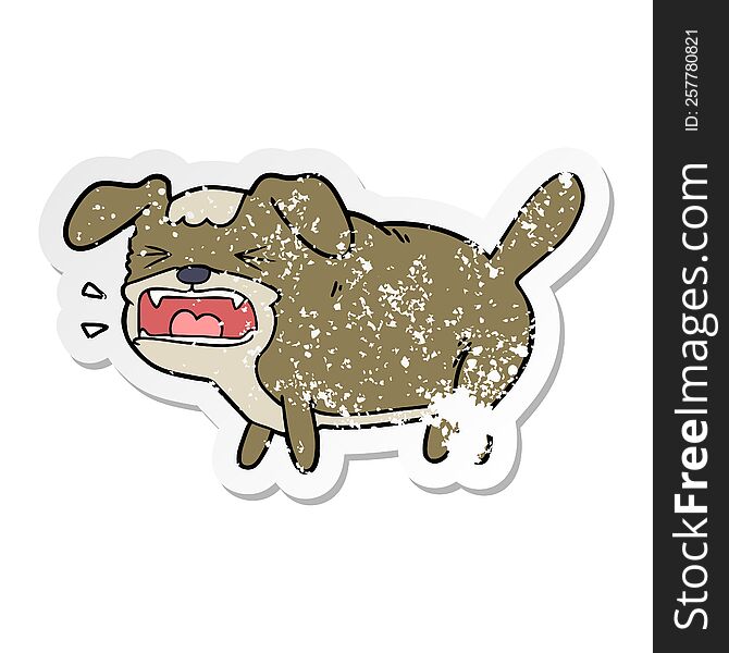 distressed sticker of a cartoon dog barking