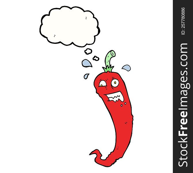 hot chilli pepper freehand drawn thought bubble cartoon. hot chilli pepper freehand drawn thought bubble cartoon