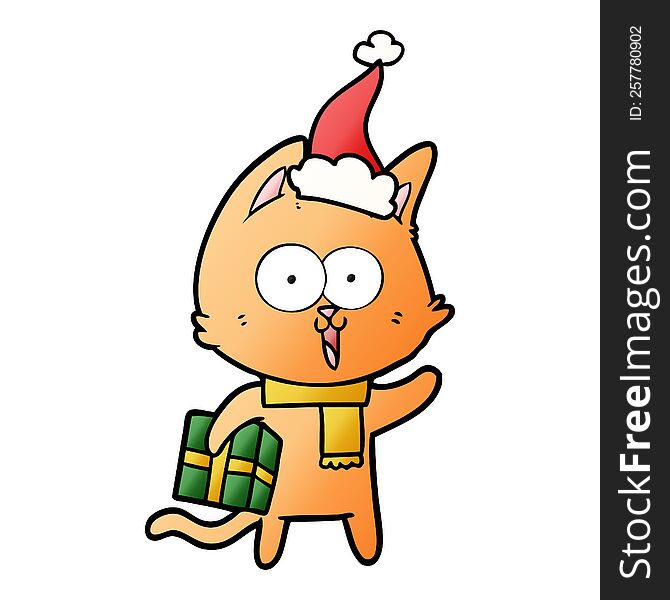 Funny Gradient Cartoon Of A Cat Wearing Santa Hat