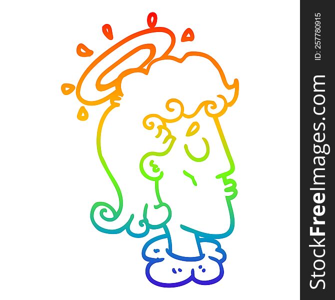 rainbow gradient line drawing cartoon angel face