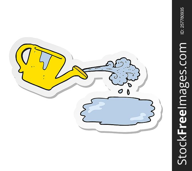 sticker of a cartoon watering can pouring