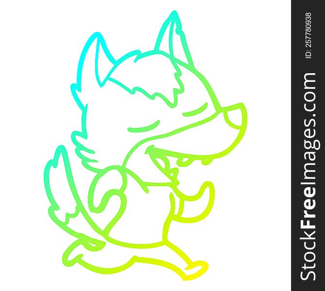 Cold Gradient Line Drawing Cartoon Running Wolf Laughing