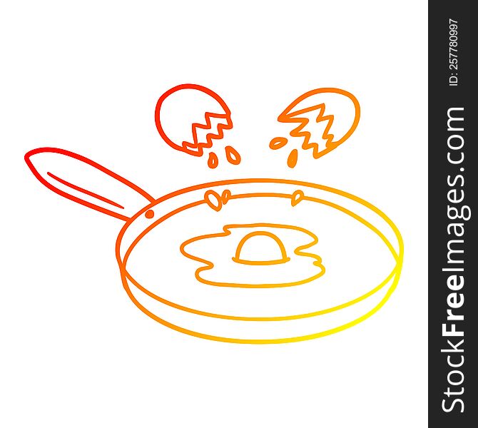 warm gradient line drawing of a cartoon pan frying egg