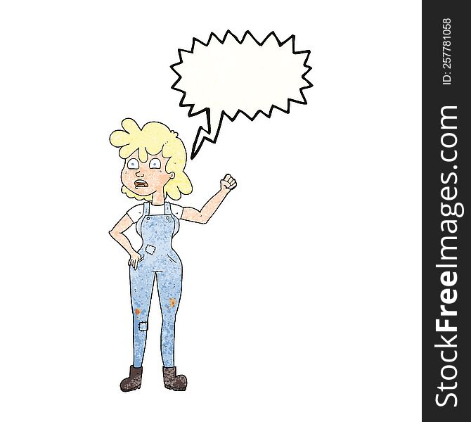 speech bubble textured cartoon woman shaking fist