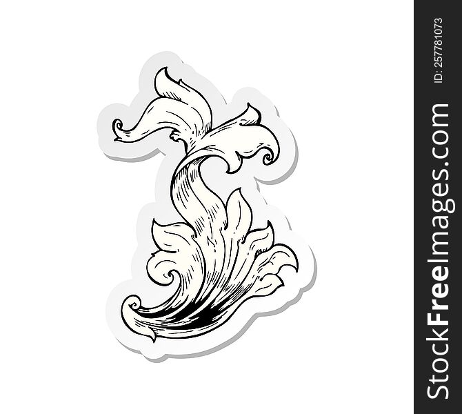 sticker of a traditional hand drawn floral swirl
