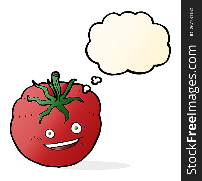 Cartoon Happy Tomato With Thought Bubble
