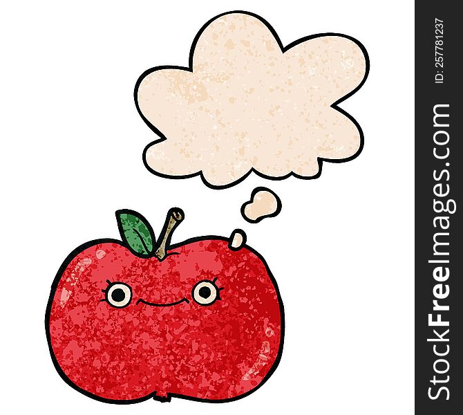 Cute Cartoon Apple And Thought Bubble In Grunge Texture Pattern Style