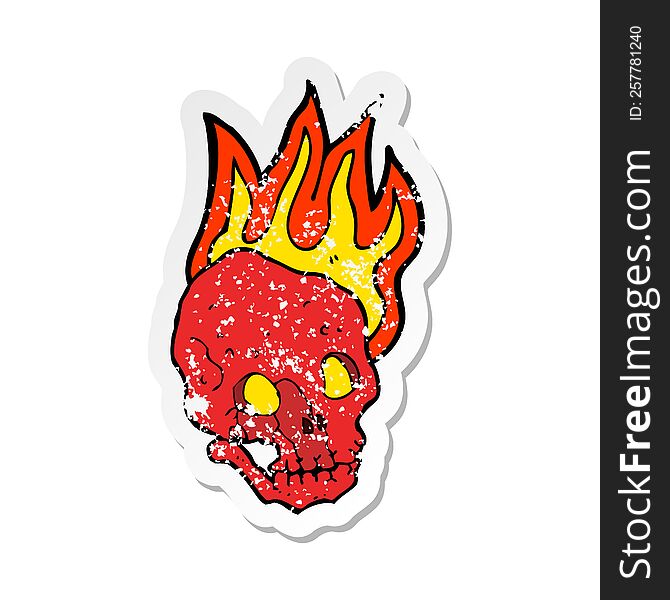Retro Distressed Sticker Of A Cartoon Flaming Skull