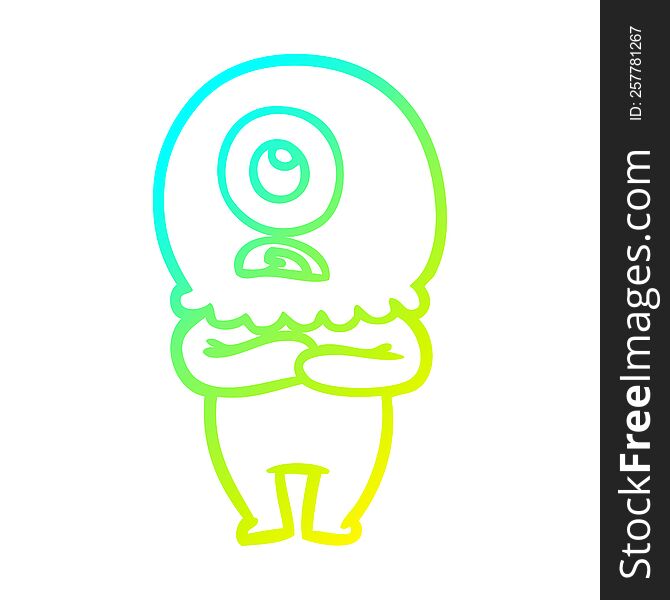 cold gradient line drawing of a cartoon cyclops alien spaceman