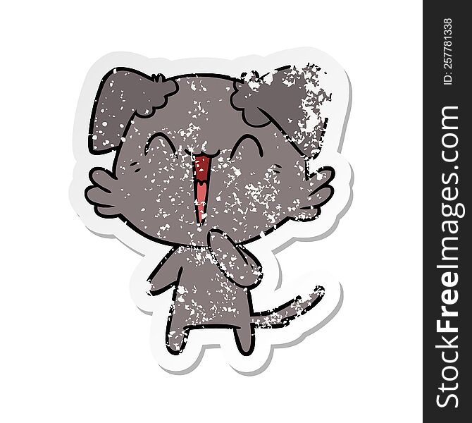 Distressed Sticker Of A Laughing Little Dog Cartoon