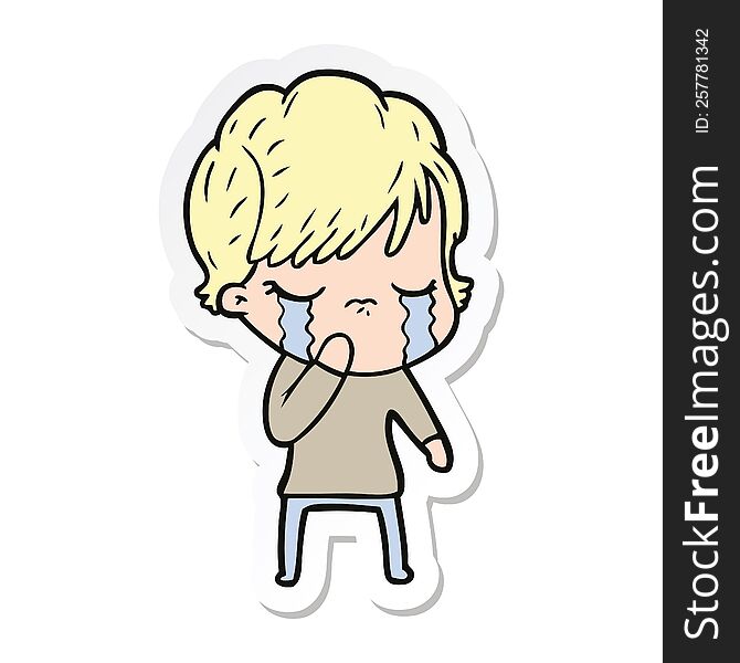 sticker of a cartoon woman crying