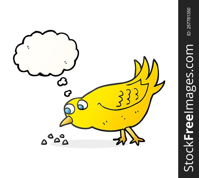 Thought Bubble Cartoon Bird Pecking Seeds