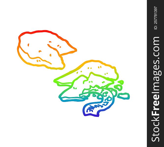 rainbow gradient line drawing of a cartoon fortune cookies