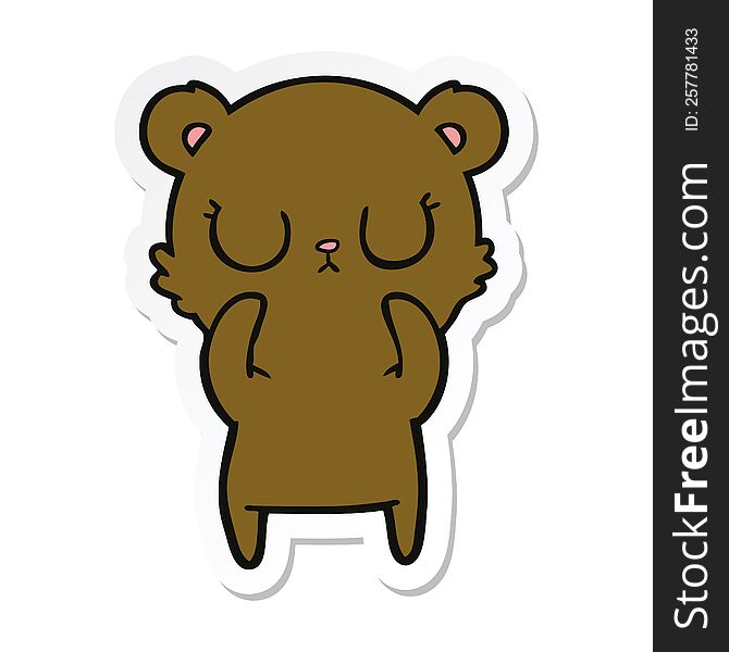 sticker of a peaceful cartoon bear