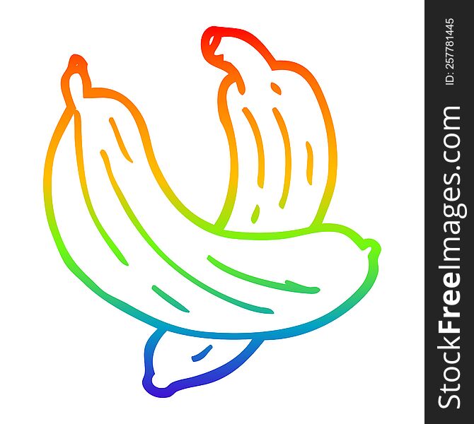 rainbow gradient line drawing cartoon pair of  bananas