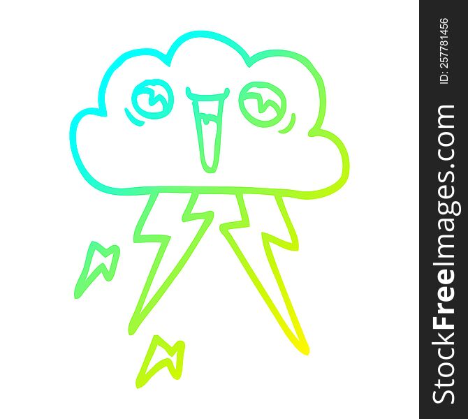 Cold Gradient Line Drawing Cartoon Lightening Cloud