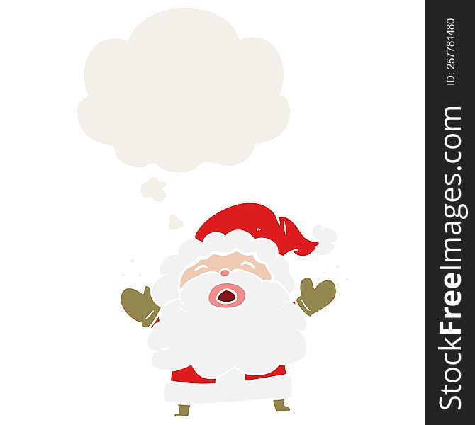 Cartoon Santa Claus Shouting And Thought Bubble In Retro Style