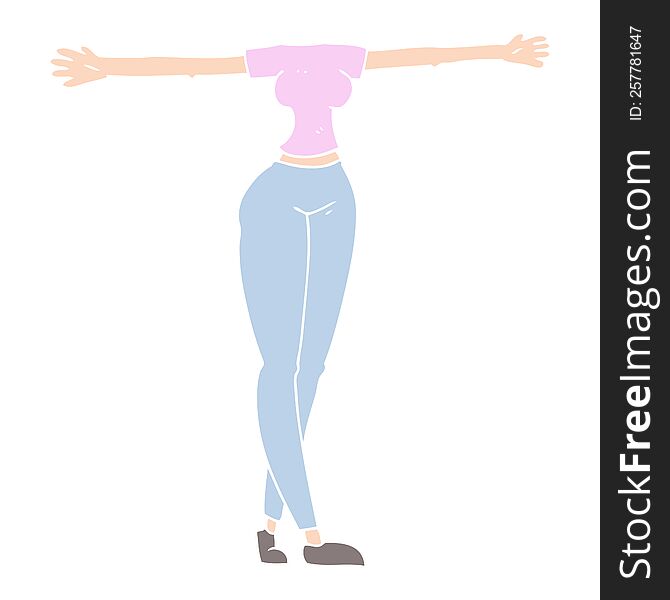 Flat Color Illustration Of A Cartoon Female Body With Wide Arms