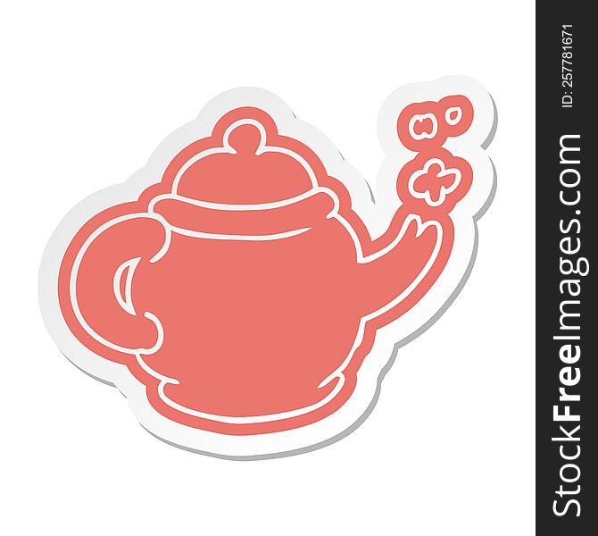 Cartoon Sticker Of A Blue Tea Pot