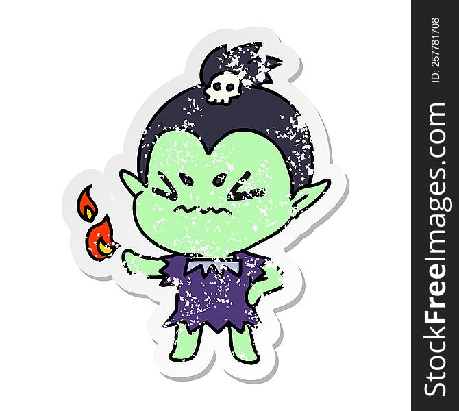 Distressed Sticker Cartoon Of Cute Kawaii Vampire Girl