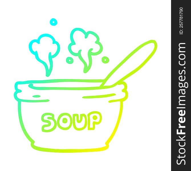 Cold Gradient Line Drawing Cartoon Of Hot Soup