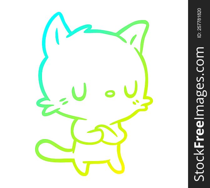 cold gradient line drawing of a cute cartoon cat