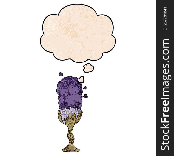 cartoon potion goblet with thought bubble in grunge texture style. cartoon potion goblet with thought bubble in grunge texture style