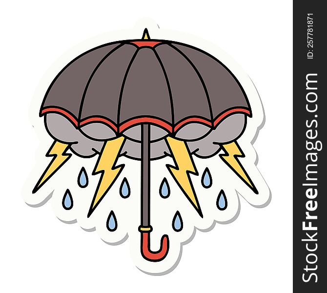 sticker of tattoo in traditional style of an umbrella. sticker of tattoo in traditional style of an umbrella