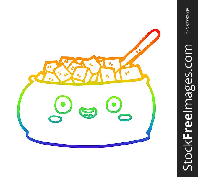 rainbow gradient line drawing of a cute cartoon bowl of sugar