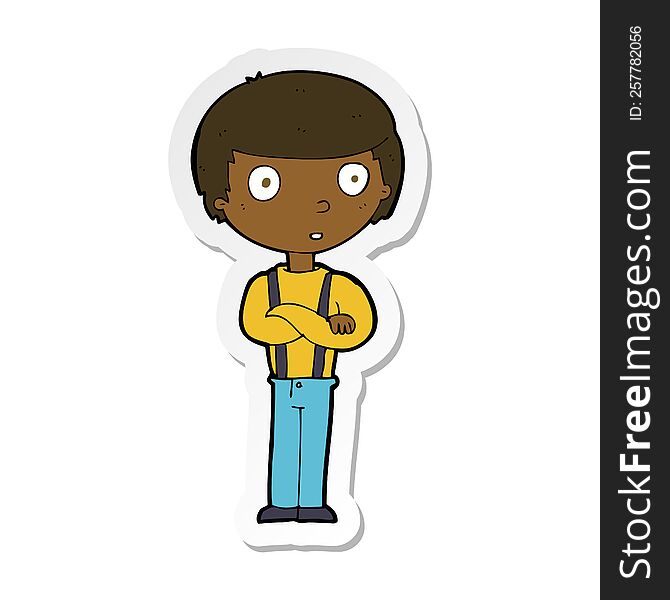 Sticker Of A Cartoon Staring Boy With Folded Arms