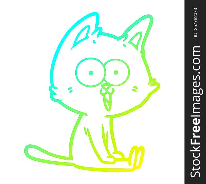 cold gradient line drawing of a funny cartoon cat sitting