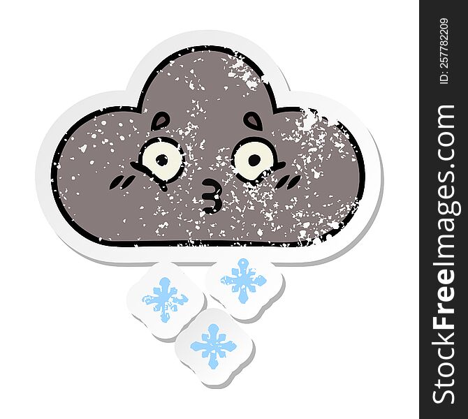 Distressed Sticker Of A Cute Cartoon Storm Snow Cloud