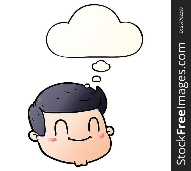 Cartoon Male Face And Thought Bubble In Smooth Gradient Style