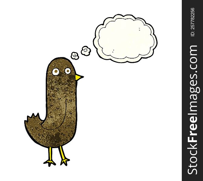 funny cartoon bird with thought bubble