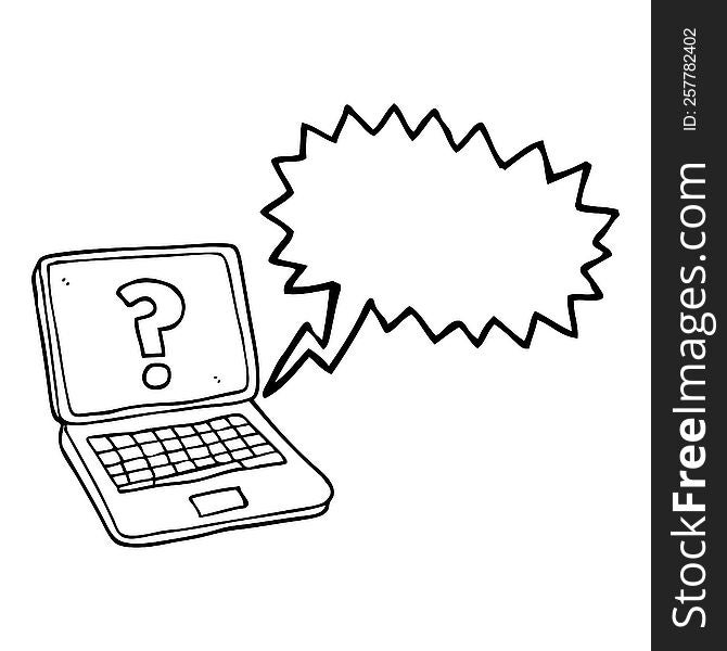 Speech Bubble Cartoon Laptop Computer With Question Mark