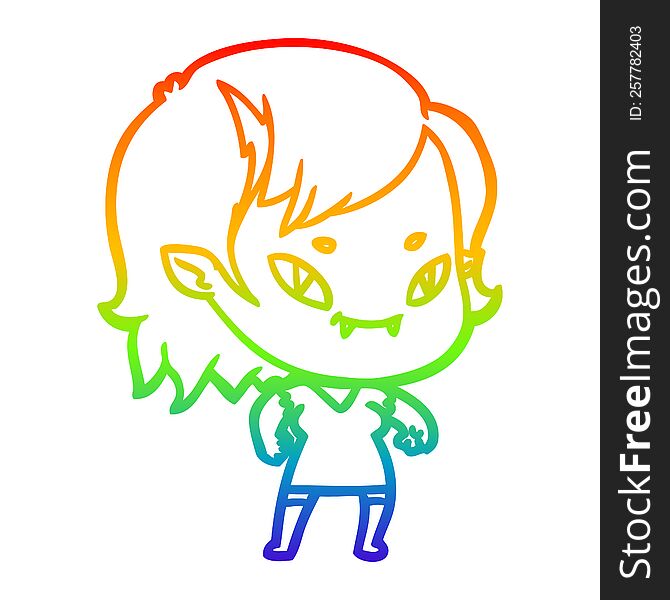 Rainbow Gradient Line Drawing Cartoon Friendly Vampire Girl