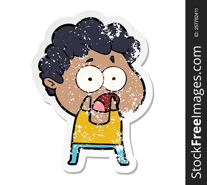 Distressed Sticker Of A Cartoon Man Gasping In Surprise