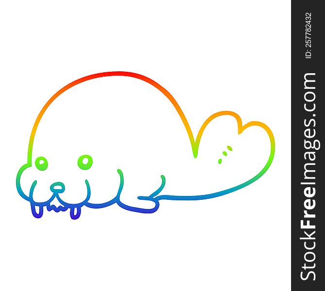 rainbow gradient line drawing of a cute cartoon walrus